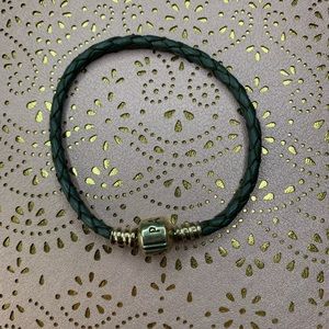 Pandora black braided leather charm bracelet
